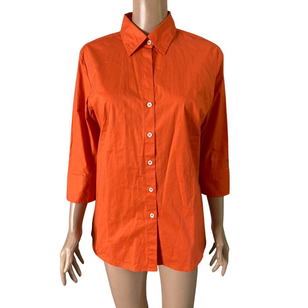 Gemilli Orange Button Up Shirt Womens Large Made USA Casual Blouse